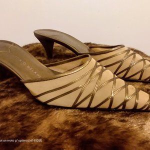 ANTONIO MELANI BRONZE/GOLD MESH AND LEATHER MULES